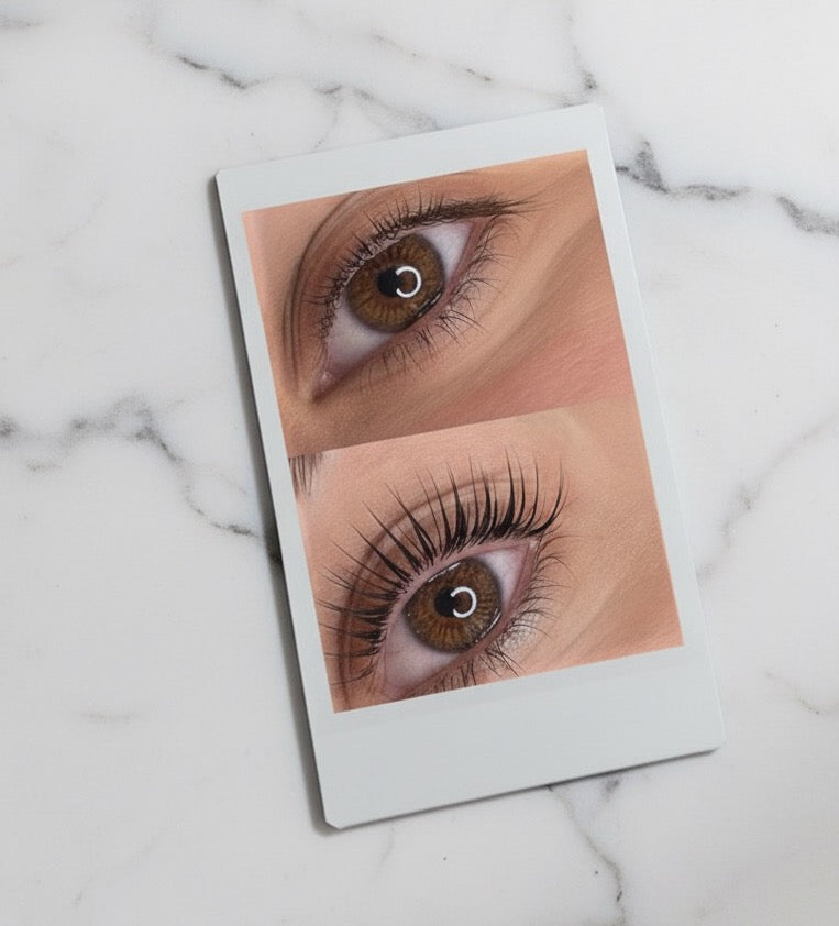  Close-up of an before and after a lash lift 