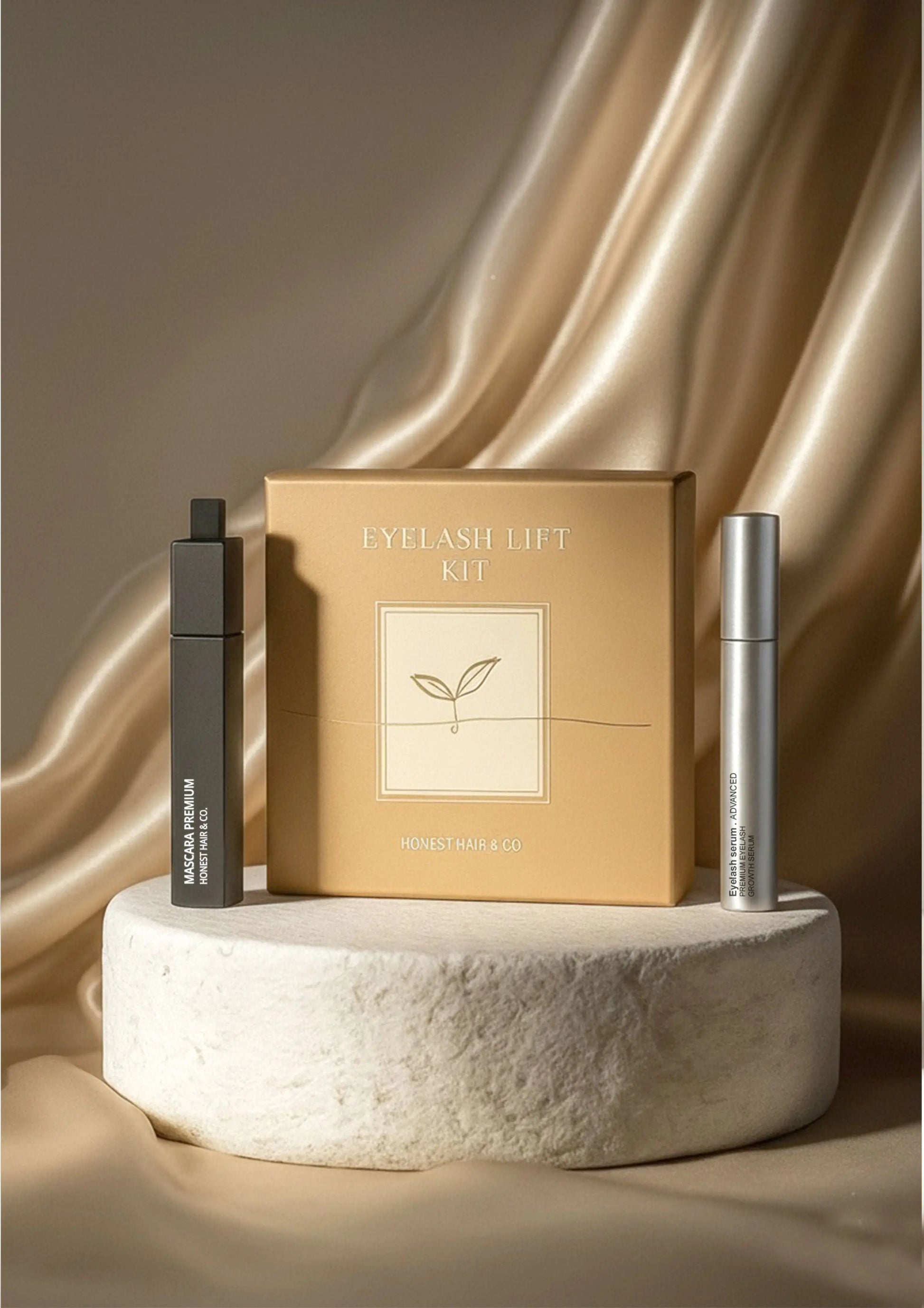 Eyelash serum infused mascara, eyelash growth serum and home lash lift kit.