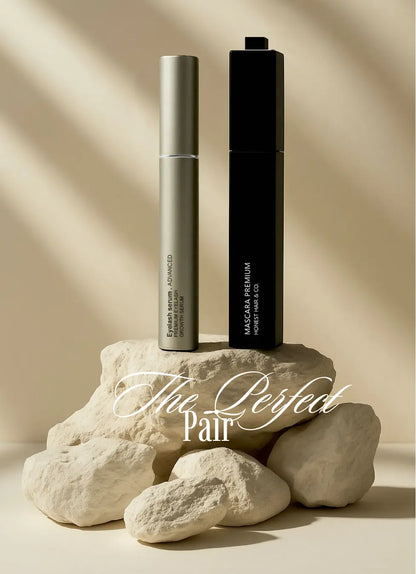 Natural looking mascara with peptides and plant extracts for healthy lashes, accompanied with lash growth serum to lengthen your lashes. The perfect duo for lash growth 